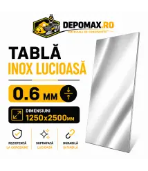 Tabla inox lucioasa BA, 0.6 x 1250 x 2500 mm, 3.125 mp