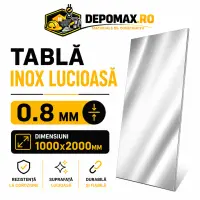 Tabla inox lucioasa BA, 0.8 x 1000 x 2000 mm, 2 mp