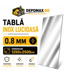 Tabla inox lucioasa BA, 0.8 x 1250 x 2500 mm, 3.125 mp