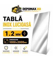Tabla inox lucioasa BA, 1.2 x 1000 x 2000 mm, 2 mp