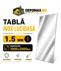 Tabla inox lucioasa BA, 1.5 x 1000 x 2000 mm, 2 mp