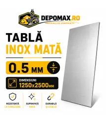 Tabla inox mata AISI 304 2B, 0.5 x 1250 x 2500 mm, 3.125 mp