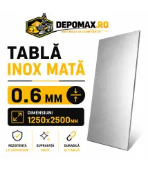 Tabla inox mata AISI 304 2B, 0.6 x 1250 x 2500 mm, 3.125 mp