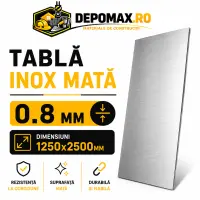 Tabla inox mata AISI 304 2B, 0.8 x 1250 x 2500 mm, 3.125 mp