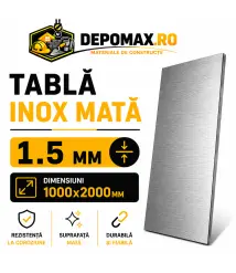 Tabla inox mata AISI 304 2B, 1.5 x 1000 x 2000 mm, 2 mp