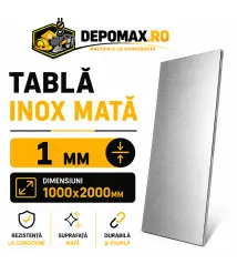 Tabla inox mata AISI 304 2B, 1 x 1000 x 2000 mm, 2 mp
