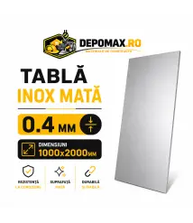 Tabla inox mata AISI 304 2B, 0.4 x 1000 x 2000 mm, 2 mp