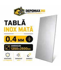 Tabla inox mata AISI 304 2B, 0.4 x 1250 x 2500 mm, 3.125 mp