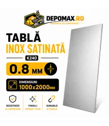 Tabla inox satinata K240 AISI 304/304L, 0.8 x 1000 x 2000 mm, 2 mp