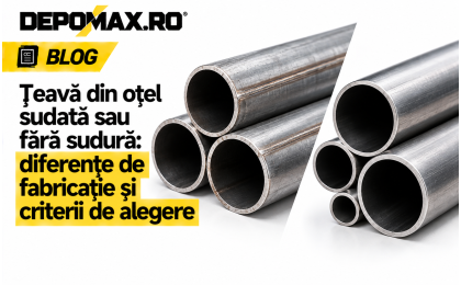 Țeavă sudată cu cusătură longitudinală și țeavă fără sudură prezentate comparativ prin secțiuni metalice
