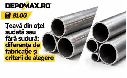 Țeavă sudată cu cusătură longitudinală și țeavă fără sudură prezentate comparativ prin secțiuni metalice
