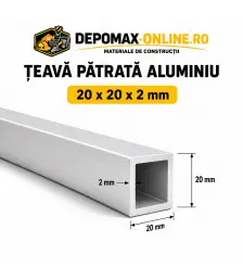 Teava patrata aluminiu 20 x 20 x 2 mm, 6 metri (EN AW-6060)