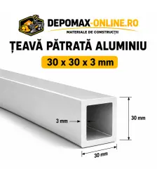 Teava patrata aluminiu 30 x 30 x 3 mm, 6 metri (EN AW-6060)