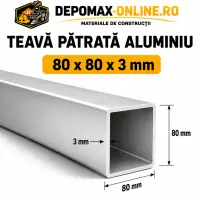 Teava patrata aluminiu 80 x 80 x 3 mm, 6 metri (EN AW-6060)