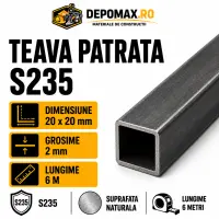 Teava patrata 20 x 20 x 2 mm, 6 metri