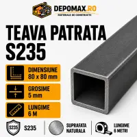 Teava patrata 80 x 80 x 5 mm, 6 metri