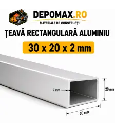 Teava rectangulara aluminiu 30 x 20 x 2 mm, 6 metri (EN AW-6060)