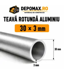 Teava rotunda aluminiu 30 x 3 mm, 6 metri (6060)