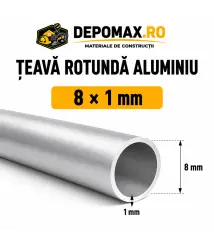 Teava rotunda aluminiu 8 x 1 mm, 6 metri (6060)
