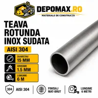 Teava rotunda inox sudata AISI 304, 15 x 1.5 mm, 6 metri