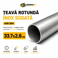 Teava rotunda inox sudata AISI 304, 33.7 x 2.6 mm, 6 metri